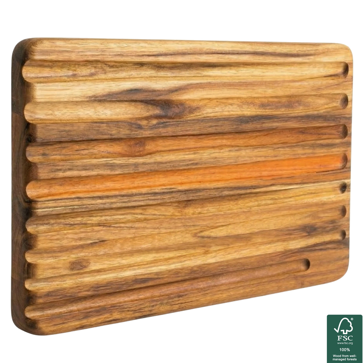 Planche réversible JAVA en bois de teck avec rainures à pain 39 x 25 x 1,8 cm