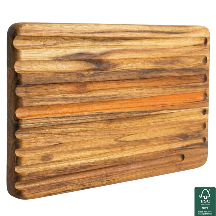 Reversible JAVA Teak Wood Board with Bread Grooves 39 x 25 x 1.8 cm