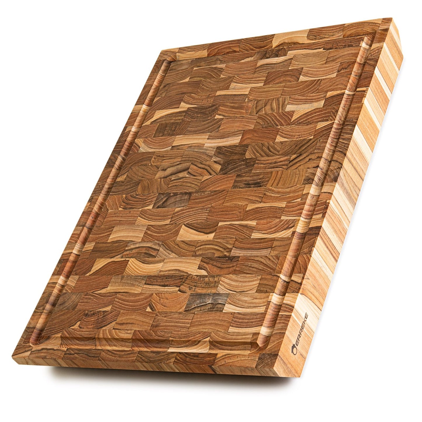 NEW ARRIVAL Tabla de Cortar 3XL en Madera Teca Natural BANGKOK, End Grain, 5 kg de Peso, 5 cm de espesor. Medidas 50x35x5.0 cm, Ranura para Jugos