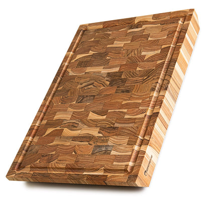 NEW ARRIVAL Tabla de Cortar 3XL en Madera Teca Natural BANGKOK, End Grain, 5 kg de Peso, 5 cm de espesor. Medidas 50x35x5.0 cm, Ranura para Jugos