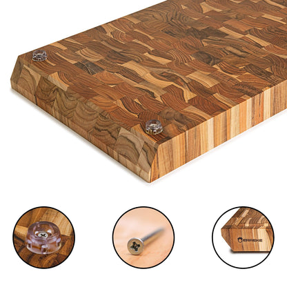 NEW ARRIVAL Tabla de Cortar 3XL en Madera Teca Natural BANGKOK, End Grain, 5 kg de Peso, 5 cm de espesor. Medidas 50x35x5.0 cm, Ranura para Jugos