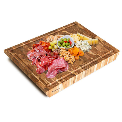 NEW ARRIVAL Tabla de Cortar 3XL en Madera Teca Natural BANGKOK, End Grain, 5 kg de Peso, 5 cm de espesor. Medidas 50x35x5.0 cm, Ranura para Jugos