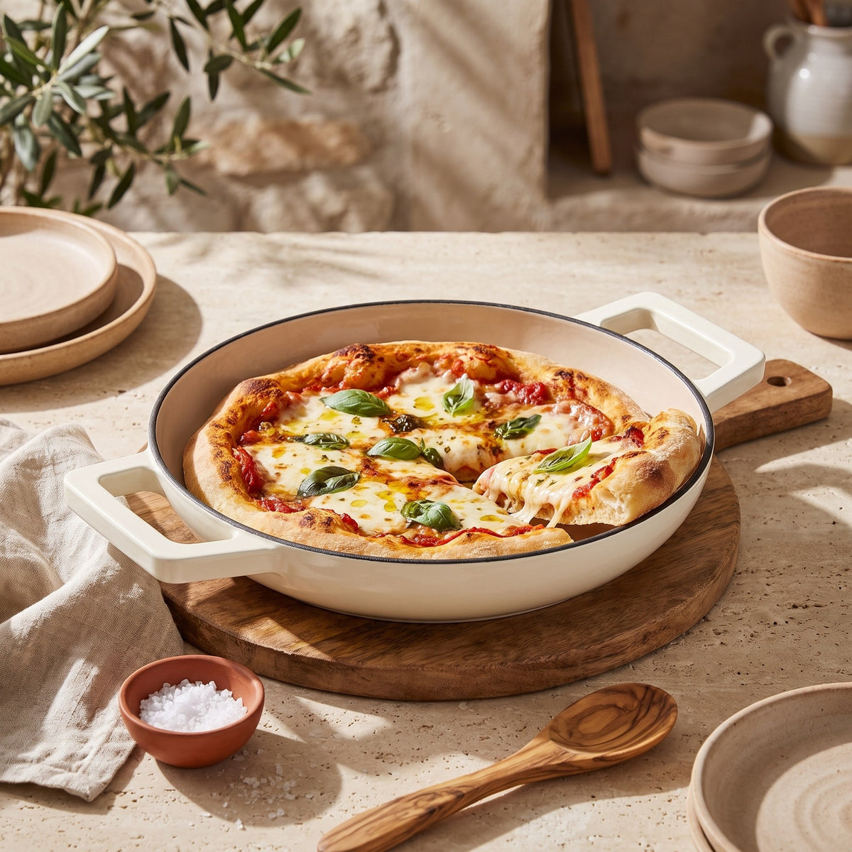 Pizza hecha en la base del horno de pan, sin la cúpula