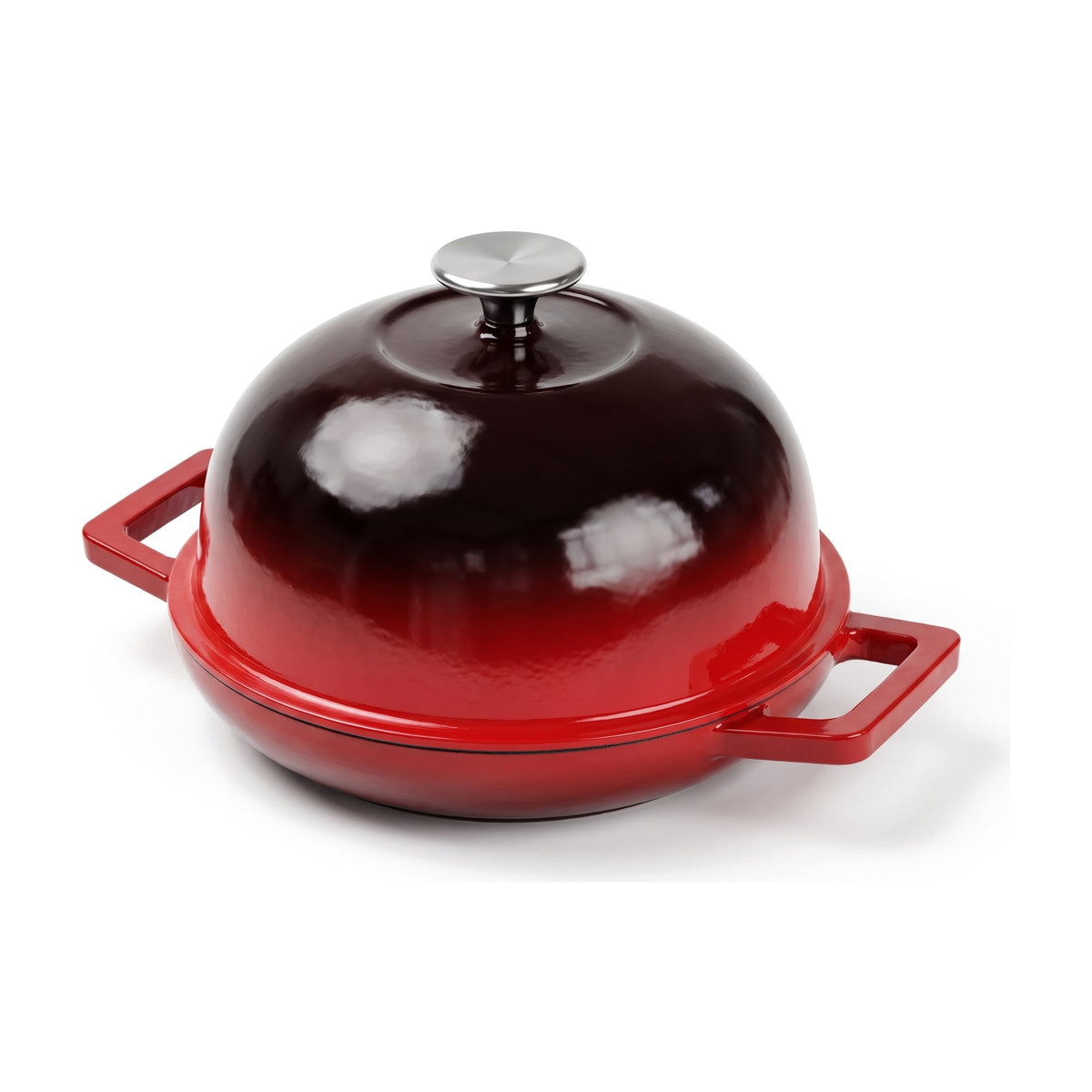 Horno de pan de hierro fundido Erreke rojo, cerrado, sobre fondo blanco