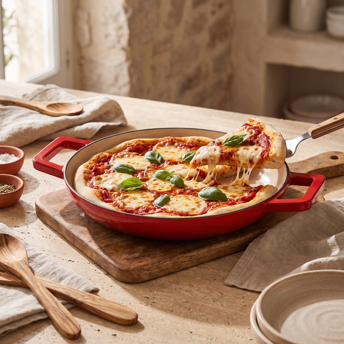 Pizza hecha en la base del horno de pan, sin la cúpula