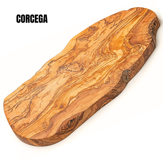 Cutting and Serving Board in Mediterranean Olive Wood CORCEGA, 100% Handmade, Oval, Reversible, Sausages, Meat, Barbecue, Cheese, Bread (approximately 39 x 18 cm)