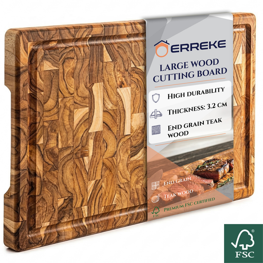 Tabla de Cortar XL en Madera de Teca End Grain Natural BALI 44x30x3.2cm